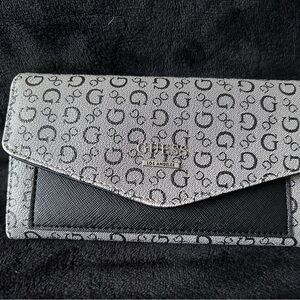 GUESS Gray & Black Monogram Envelope Wallet